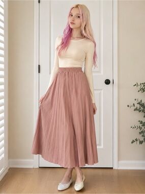 Pleated Maxi Skirt in Dusty Rose